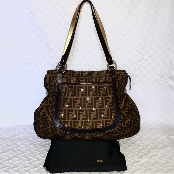 Fendi Handbags - 🎭SOD🎭 FENDI Zucca XL Chef 2 Star Studded Tote